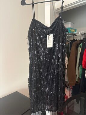 a new day Black Sequin Fringe Slip Dress